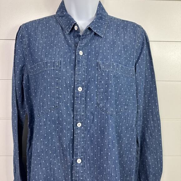 Lucky Brand Polka Dot Button Front Denim Boyfriend Shirt Medium Wash sz S - Picture 2 of 7